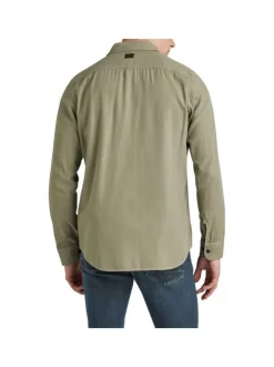 Chemise en coton kaki unie avec une coupe droite un col français et 2 poches