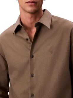 Chemise en coton kaki unie coupe droite avec un col à revers