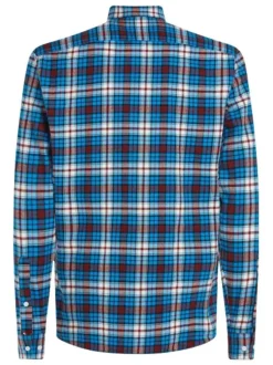 Chemise en coton manches longues bleue carreaux avec un col boutonné