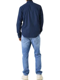 Chemise en coton marine avec fermeture boutonnée et motif géométrique