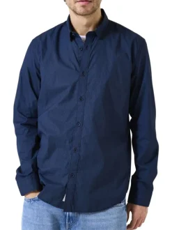 Chemise en coton marine avec fermeture boutonnée et motif géométrique