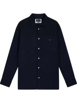 Chemise en coton marine avec un col à rabats et des manches longues