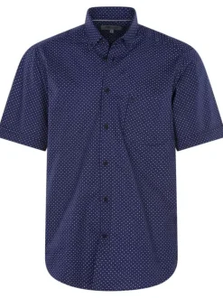Chemise en coton marine avec une coupe droite et un col américain