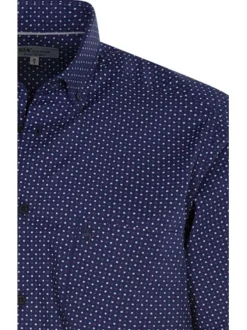 Chemise en coton marine avec une coupe droite et un col américain