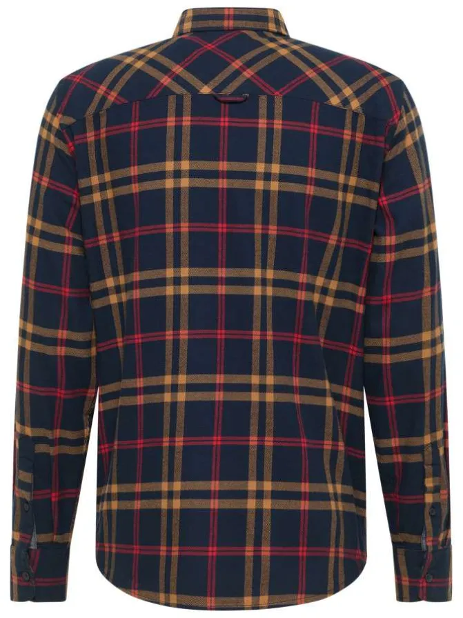 Chemise en coton marine camel et rouge à carreaux avec une coupe regular fit