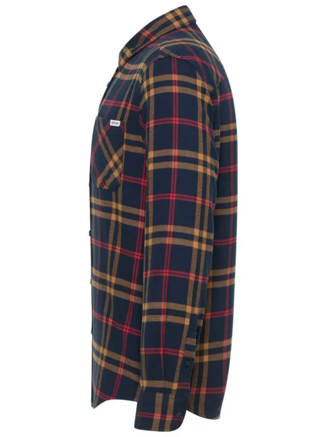Chemise en coton marine camel et rouge à carreaux avec une coupe regular fit