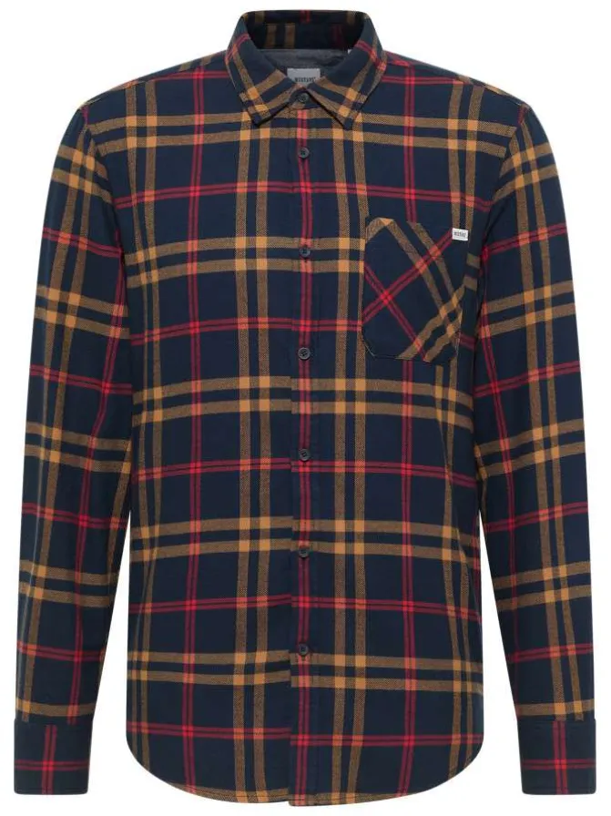Chemise en coton marine camel et rouge à carreaux avec une coupe regular fit