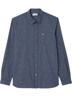 Chemise en coton marine à carreaux avec un col à rabats et des manches longues