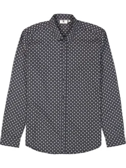 Chemise en coton marine à coupe droite avec un motif fantaisie