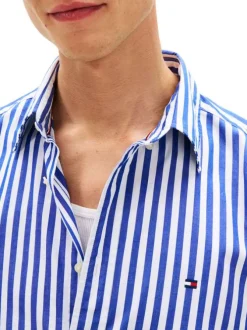 Chemise en coton marine à coupe droite ornée d'un motif à rayures