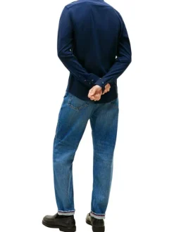 Chemise en coton marine à coupe droite pourvue d'un col à revers