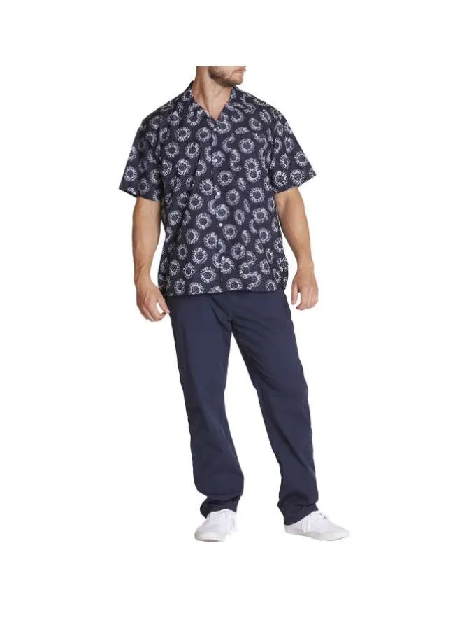 Chemise en coton marine fantaisie coupe regular fit col cubain