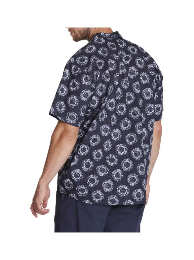 Chemise en coton marine fantaisie coupe regular fit col cubain