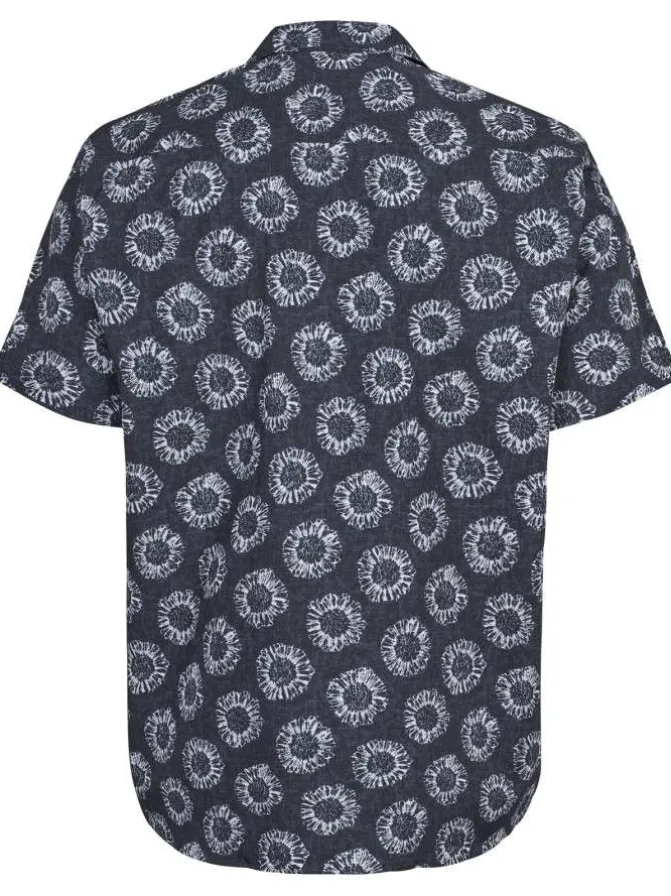 Chemise en coton marine fantaisie coupe regular fit col cubain