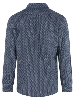 Chemise en coton marine fleuri avec une coupe regular fit et un col boutonné