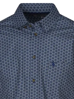 Chemise en coton marine fleuri avec une coupe regular fit et un col boutonné