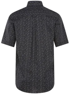 Chemise en coton marine fleurie avec une coupe droite et un col américain