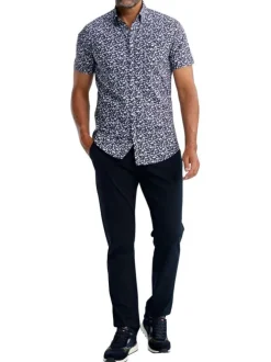 Chemise en coton marine florale pourvue d'une coupe droite et d'un col français
