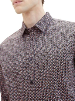 Chemise en coton marine imprimé avec une coupe droite et un col français