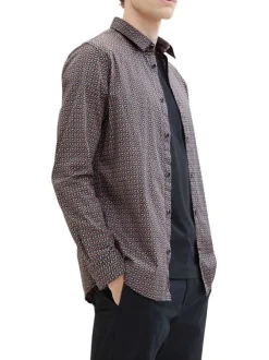 Chemise en coton marine imprimé avec une coupe droite et un col français