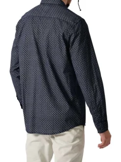 Chemise en coton marine imprimé avec une coupe droite et un col français