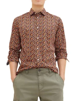 Chemise en coton marine imprimé coupe regular fit avec un col français