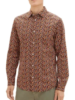 Chemise en coton marine imprimé coupe regular fit avec un col français