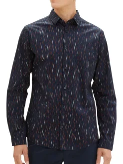 Chemise en coton marine imprimé coupe regular fit col français