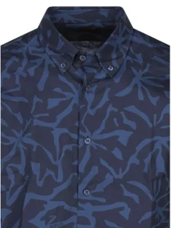 Chemise en coton marine imprimée avec une coupe droite et des manches longues