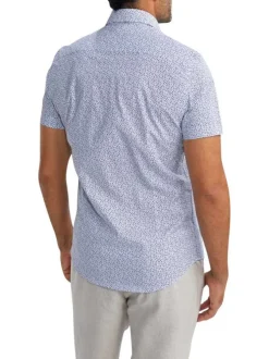 Chemise en coton marine imprimée pourvue d'une coupe droite et d'un col français