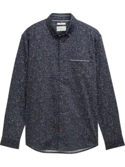 Chemise en coton marine motif fantaisie avec un col à rabats