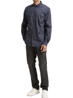 Chemise en coton marine motif fantaisie avec un col à rabats