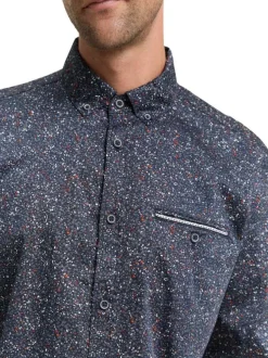 Chemise en coton marine motif fantaisie avec un col à rabats