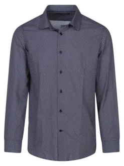 Chemise en coton marine à motifs imprimés avec une coupe ajustée