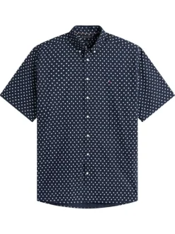 Chemise en coton marine à motifs pourvue d'un col américain