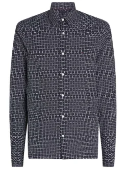 Chemise en coton marine à petits pois avec une coupe ajustée et un col français