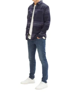 Chemise en coton marine tartan coupe regular et un col français
