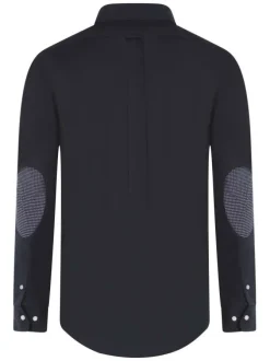 Chemise en coton marine uni avec une coupe droite et un col américain