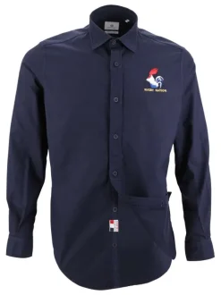 Chemise en coton marine unie avec une coupe ajustée et un col français