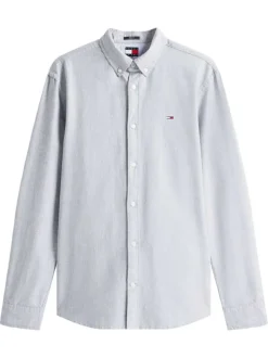 Chemise en coton marine unie avec une coupe droite et un col chemise