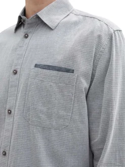 Chemise en coton marine unie à coupe droite et col français avec poche plaquée