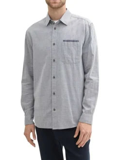 Chemise en coton marine unie à coupe droite et col français avec poche plaquée