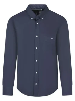 Chemise en coton marine unie pourvue d'un col à rabats et de manches longues