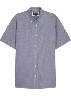 Chemise en coton marine vichy avec une coupe droite et un col à revers