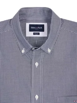 Chemise en coton marine vichy avec une coupe droite et un col à revers