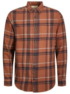 Chemise en coton marron à carreaux avec une coupe droite et un col boutonné