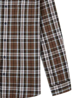 Chemise en coton marron à carreaux avec une coupe droite et un col français