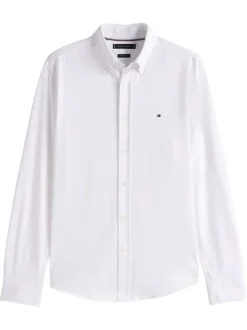 Chemise en coton mélangé blanche à coupe droite avec un col à rabats