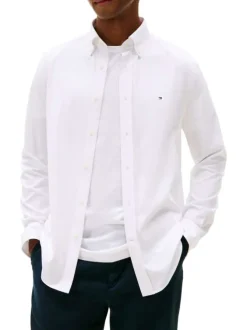 Chemise en coton mélangé blanche à coupe droite avec un col à rabats