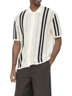 Chemise en coton mélangé blanche à rayures pourvu d'un col chemise